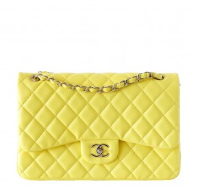 Chanel Double Flap Maxi Bag Yellow Lambskin