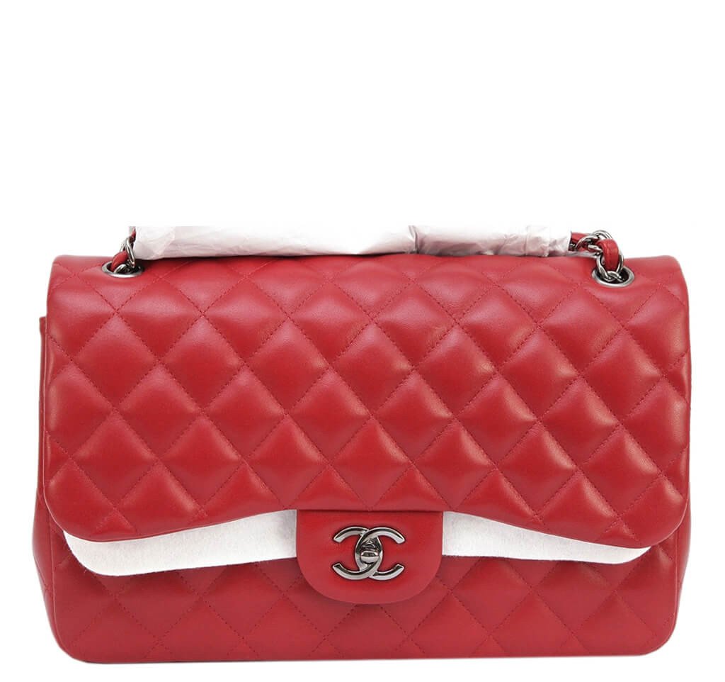 Chanel Jumbo Double Flap Bag Red Ruthenium Hardware