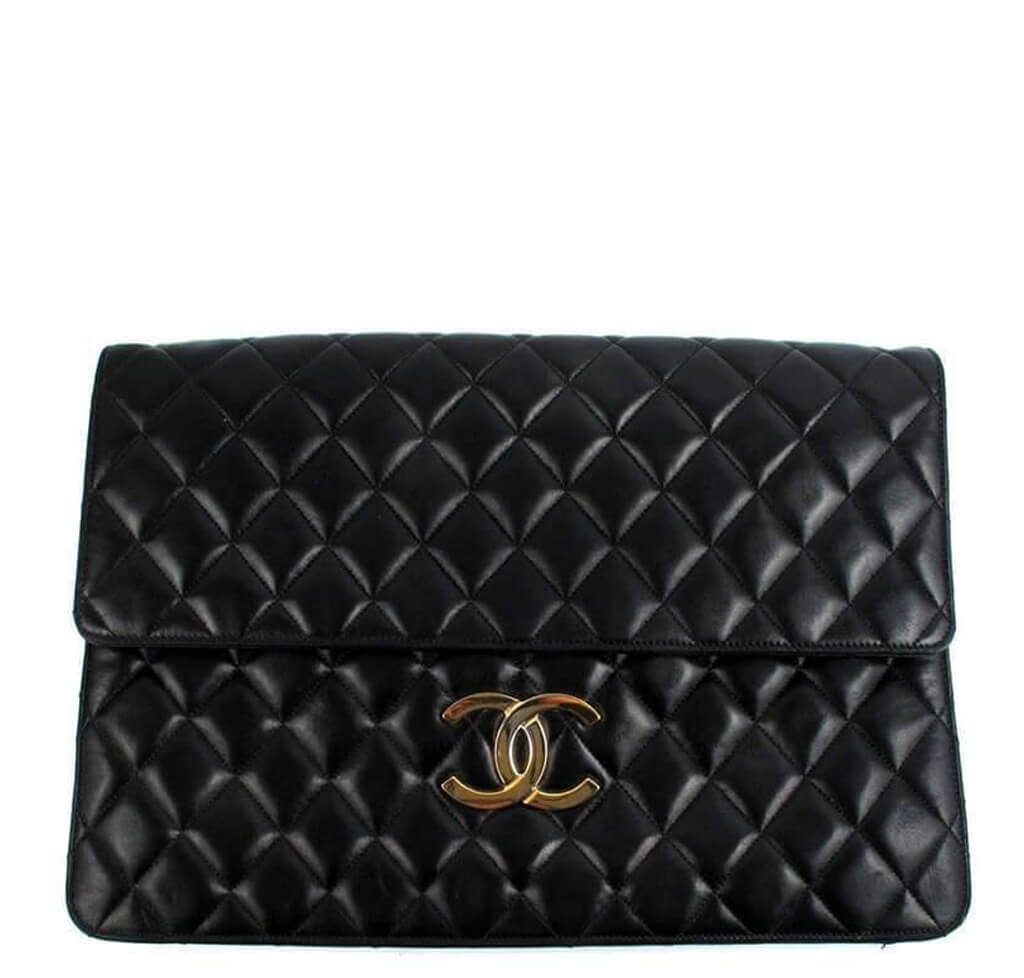 Chanel Bag Maxi Shoulder Black Lambskin Leather