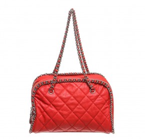 Chanel Red Quilted Bowler Bag