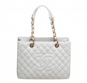 Chanel White Caviar Grand Shopper Tote Bag