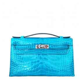 Hermès Alligator Kelly Pochette Mini Bag Blue Izmir