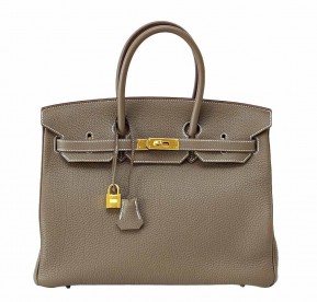 Hermès Etoupe Togo Birkin 35 Bag GHW