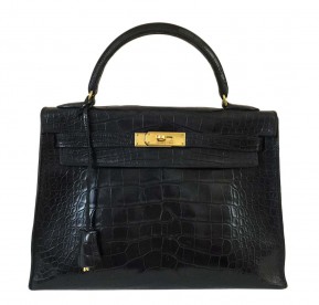 Hermès Black Crocodile Kelly 32cm Bag