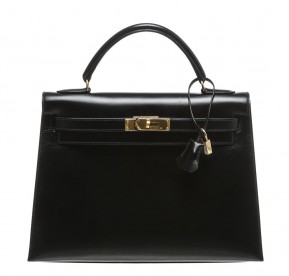 Hermès Kelly 32 Black Box Leather Bag GHW