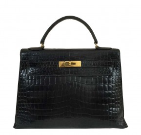 Hermès Porosus Crocodile Kelly 32 Black Bag