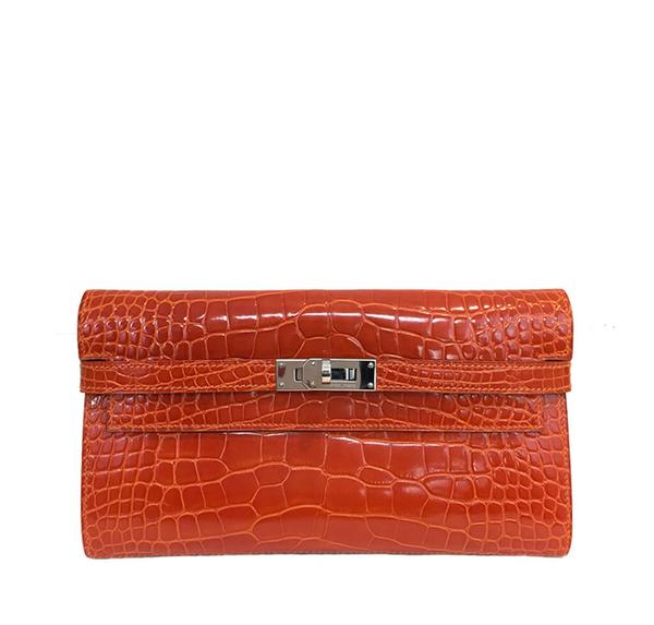 Hermès Kelly Long Wallet Orange Alligator Bag