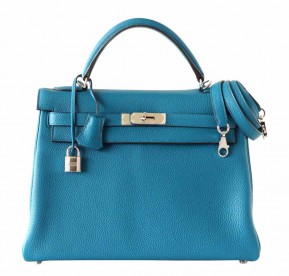 Hermès Kelly Mou 32 Blue Izmir Bag